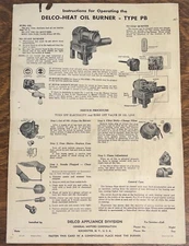 1947 POSTER DELCO HEAT OIL BURNER TYPE PB GENERAL MOTORS INSTRUCTION POSTER 17”