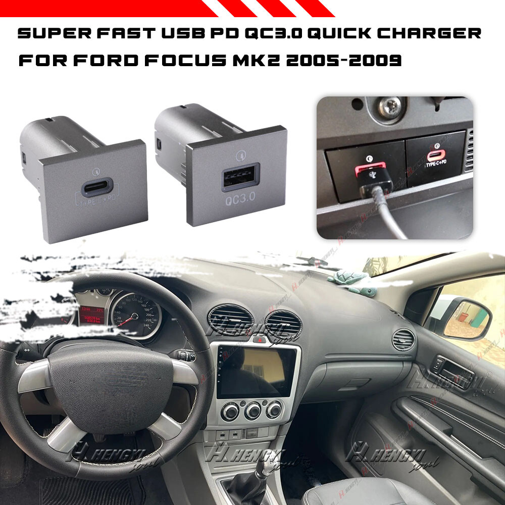 USB-A +USB-C PD Dual Port Charger Upgrade Kit For Ford Focus