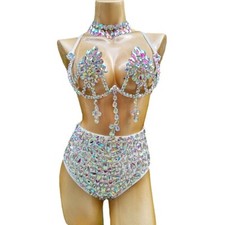 New Women Belly Dancing Wire Bra Top Carnival Costume Set Stage Dancer Wears