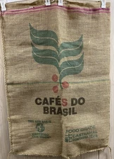 Authentic Burlap Coffee Bag Cafes Do Brasil BRAZIL  26” X 38” Jute