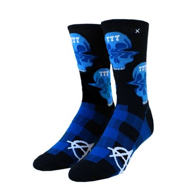Odd Sox Trippy Skulls Plaid Blue - Kaash Paige Funny Novelty Socks Adult Large