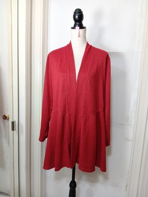 Susan Graver Passport Women Cardigan Open Front Stretch Red Size 2X 