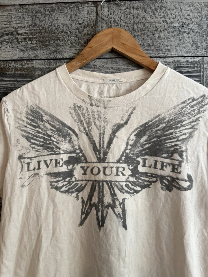 Camisa AE American Eagle Live Your Life Y2K Blanca Calce Vintage Para Hombre Talla S Usada en Excelente Condición Foto 2 de 4