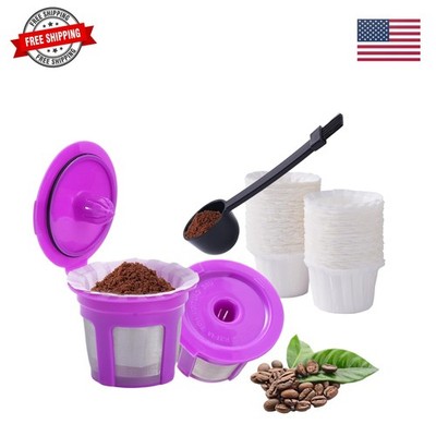 100 Count Disposable Paper Coffee Filters and 2 Pack Reusable K Cups Filters ...