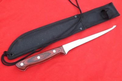 Maxam Ducks Unlimited Fillet Knife w/Sheath Case  NEW UNUSED WOOD HANDLE NICE