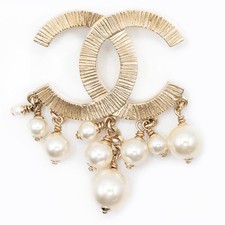 Chanel Coco Mark Faux Pearl Brooch Women Gold One Size
