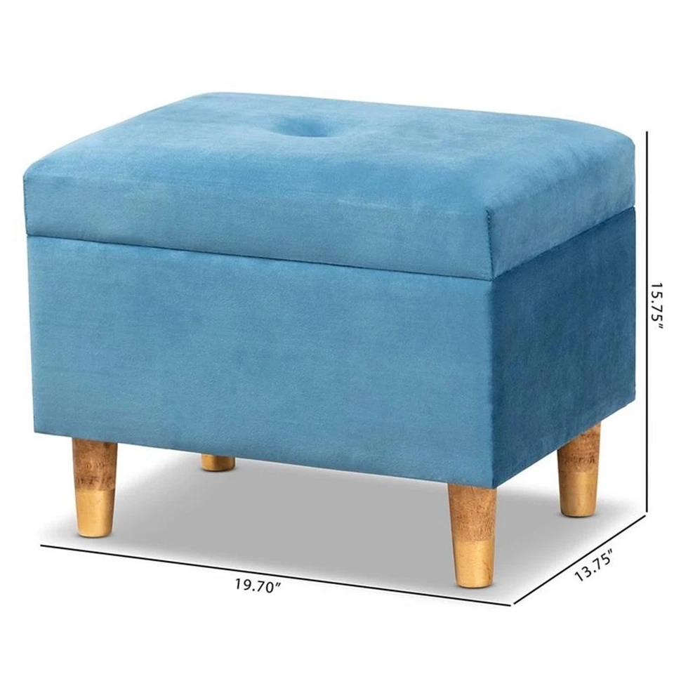 Baxton Studio Elias Sky Blue Velvet and Brown Finished Wood Storage Ottoman - Image 3 of 4