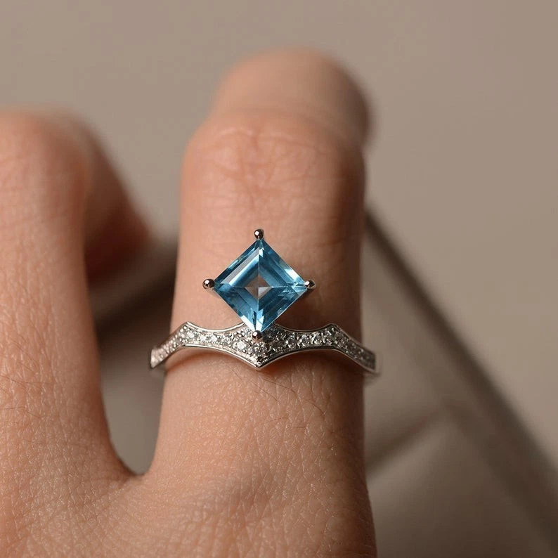 1.20 克拉公主天然黄玉和钻石生日戒指 14K 白金 6 码 — 第 4/4 张图片