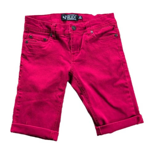 xxx Rude Skinny Fit Denim Shorts Size 26 Long Red Skate Goth Hot Topic Punk Emo