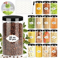 32 OZ Plastic Jars with Lids, 16 Pcs Food Storage Containers