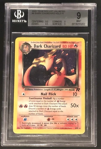 2000 Pokémon Team Rocket Unlimited #4 Dark Charizard Holo BGS Beckett 9 (MINT)