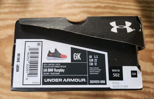 Under Armour Toddler Boy's UA BINF Runplay Red/White/Black Sneakers-Size 6K NWB - Picture 3 of 3
