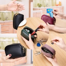 Women Genuine Leather Coin Card Key Ring Wallet Pouch Mini Purse Zip Change Bag