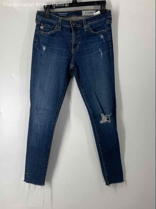 AG Adriano Goldschmied Women's The Legging Ankle Blue Distressed Jeans Sz 28R