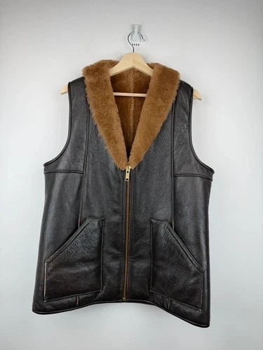Vintage Celt Celtic Sheepskin Leather Shearling Gilet Waistcoat Brown Size 42 - product listing photo