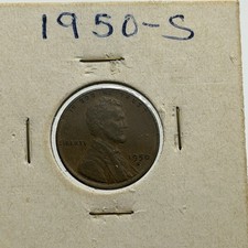 1950 S Lincoln Wheat Cent Circulated In Cardboard 2x2 Coin Flip