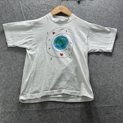 Vintage Fruit Of The Loom Shirt Youth XL White Earth Graphic Crewneck 90s