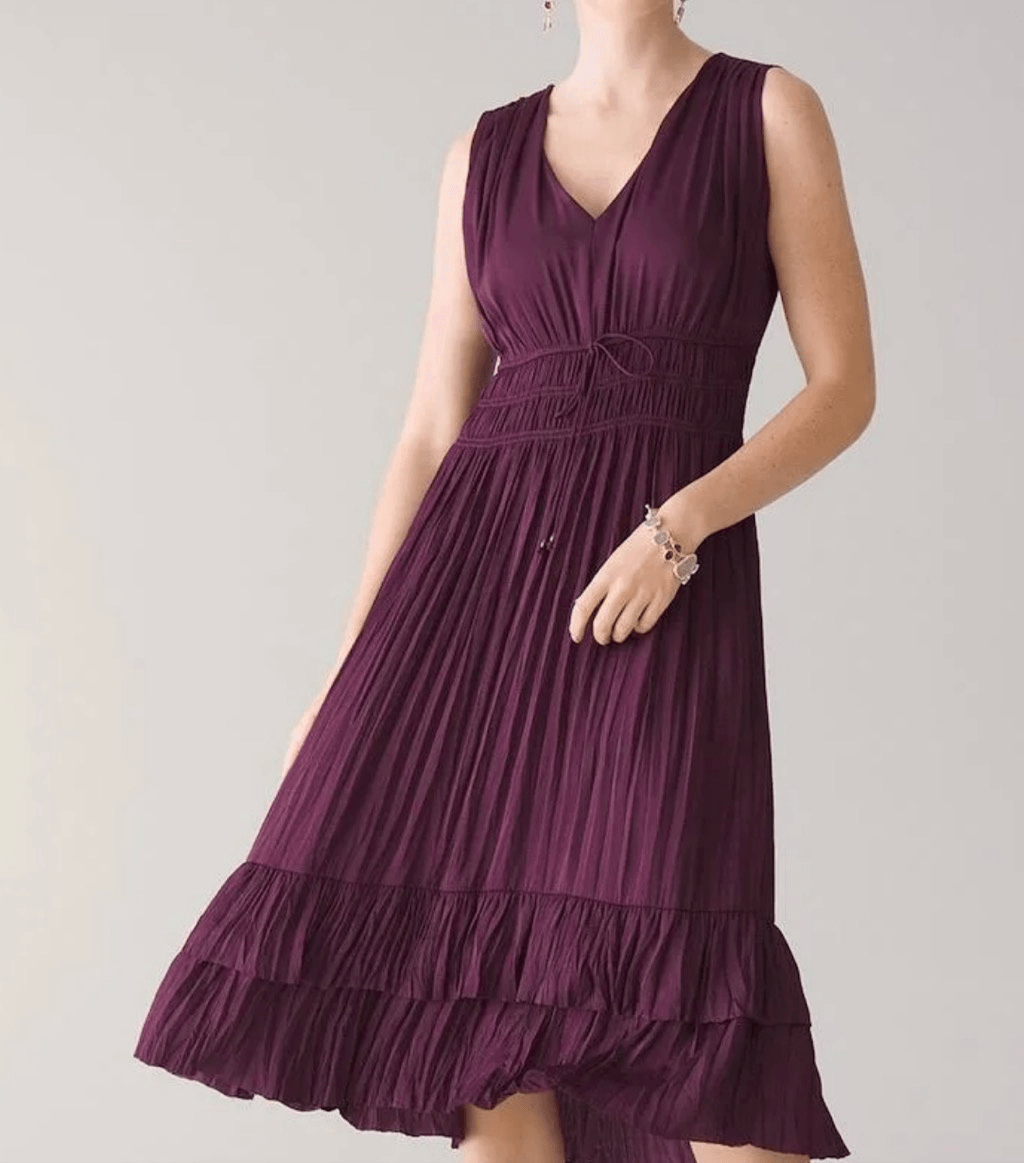 White House Black Market NWT wine purple satin pleated midi dress size small