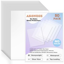 AKONEGE 50 Pack No Holes Sheet Protectors 8.5 x 11 Inch Letter Size Clear