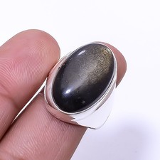 Golden Sheen Obsidian 925 Sterling Silver Ring S.8 R9128531, Christmas Gift