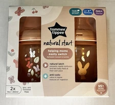 Tommee Tippee Natural Start Anti-Colic, Slow Flow Baby Bottles 9oz 2 Pack Pink