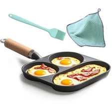 4-Cup Cast Iron Egg Frying Pan, Pancake, Omelette Pan, Gas, Induction Cookware