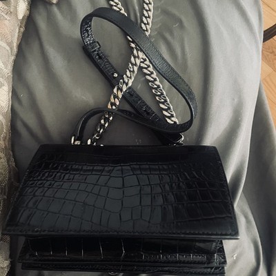 Alexander McQueen Mini Jeweled Satchel Black Croc Embossed Leather