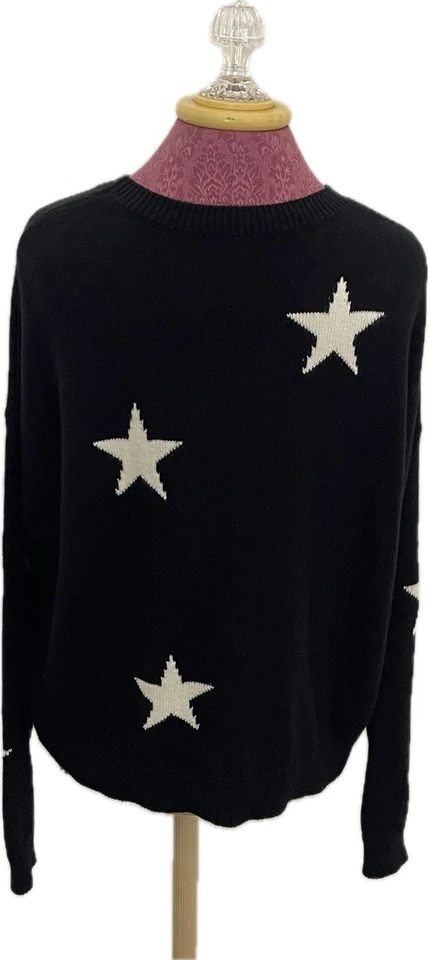 Suéter Rails Negro Blanco Estrella Mezcla Algodón Cachemira Cuello Redondo Pullover Talla XL Foto 2 de 4