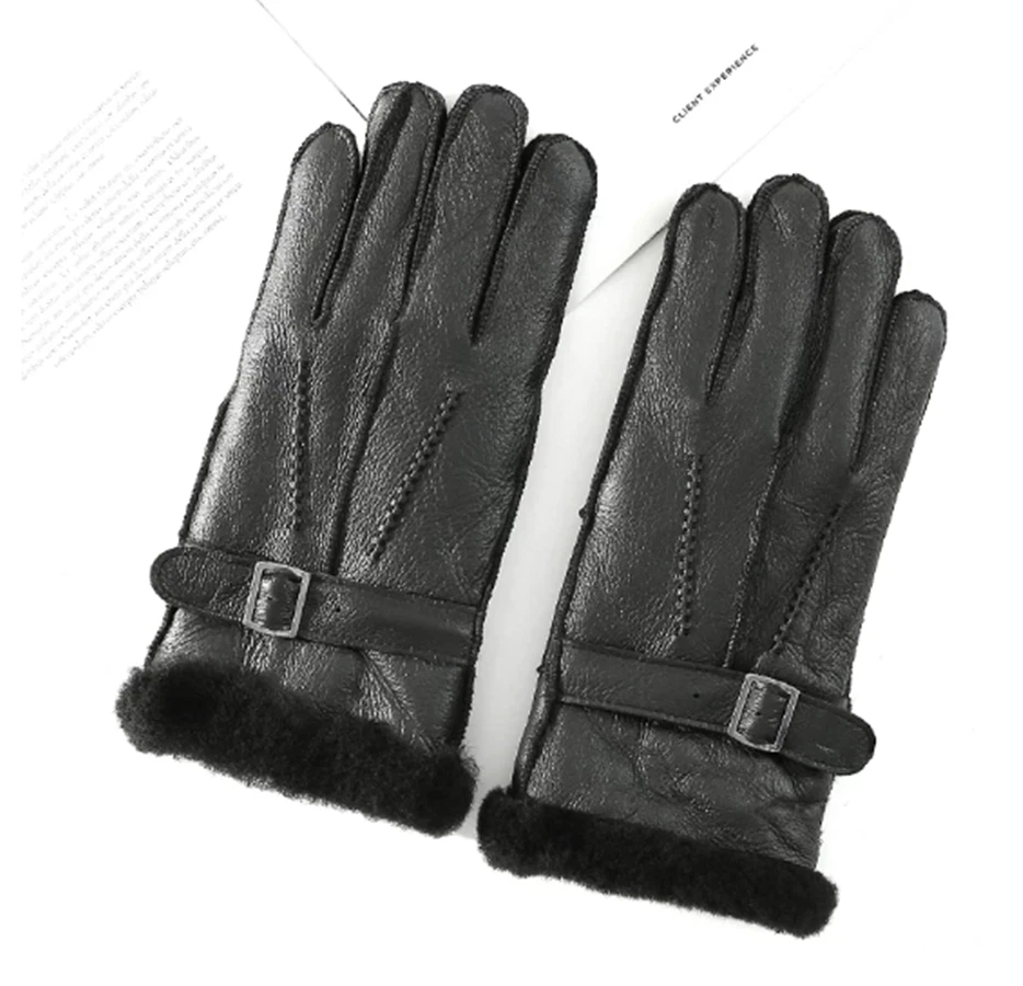 Men's Ladies Real Leather Sheepskin Fleece Shearing Fur Winter Warm Gloves