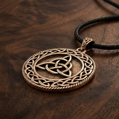 Bronze Triquetra Celtic Knot Pendant Necklace - Wiccan Pagan Knotwork Jewelry