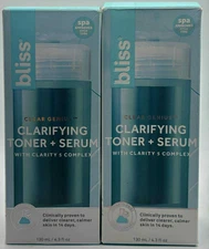2PK Bliss Clarifying Toner + Serum W Clarity Complex ~ 4.3 FL OZ EACH ~ NEW