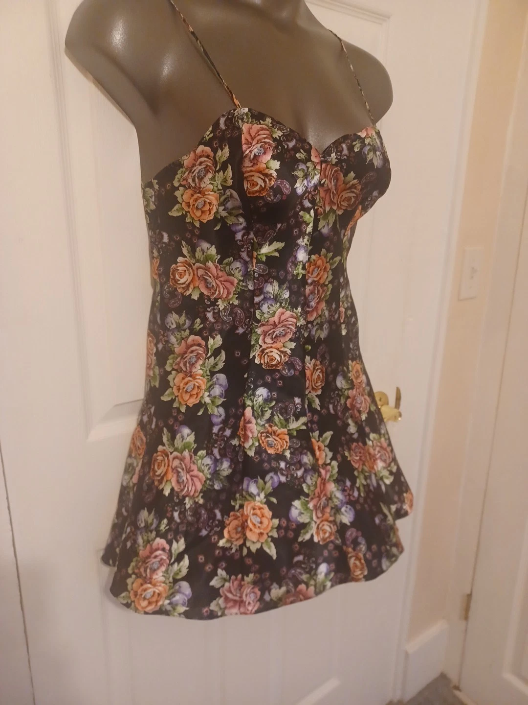 UNDERCOVER Camicia da notte Victorias Secret vintage anni 90 floreale slip dress piccola nera con bottoni