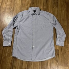 Pronto Uomo Dress Shirt Mens 17 32/33 Blue Stripe Non-Iron Egyptian Cotton