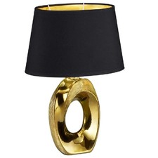 Gold Modern Table Lamp with Black Cotton Shade with Gold Inner 33cm
