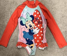 Girls Youth Size 5-6 One Piece Long Sleeved Back Zip Up Disney Minnie Rash Guard