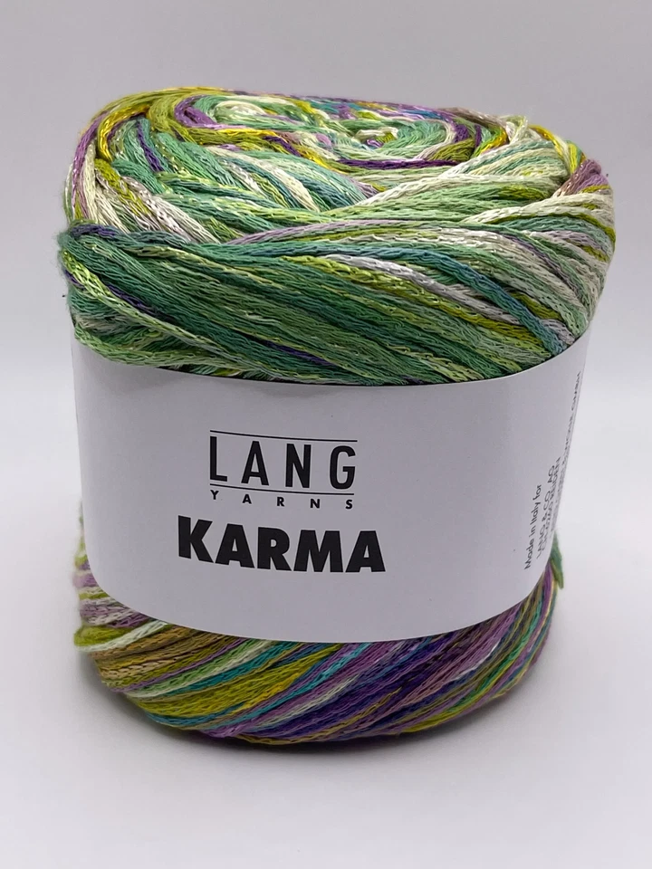 Lang Karma #05 Green Purple Blue+ Striping DK Cotton Linen Cake Yarn 100gr 311yd - Image 2 of 4