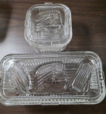 Vintage Set Of 2 Clear Refrigerator Glass Vegetable Storage Containers w/Lid