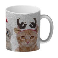 Katzen Tasse Kaffeebecher Mit Weihnachtsmotiv Glitzer-Kaffeebecher