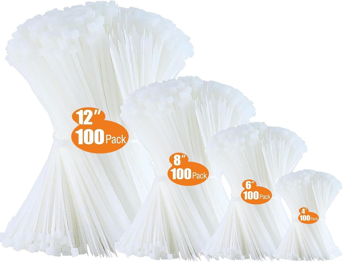 400-Pack Zip Ties Assorted Sizes 4/6/8/12-inch Heavy Duty Cable Ties Black