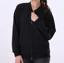Women's Black Cotton Fleece Jacket Full Zip Warm Casual Winter Sweatshirt Coat