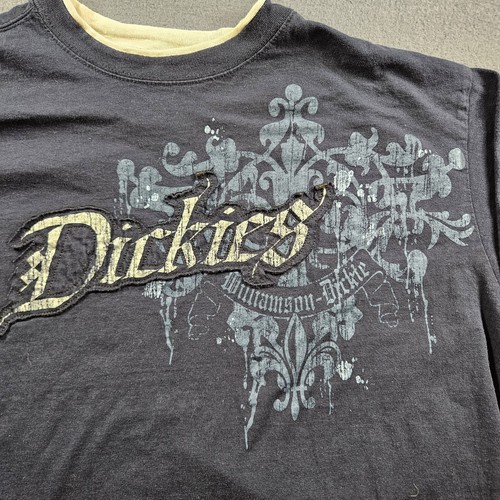 VINTAGE Dickies Long Sleeve Embroided T-shirt Spellout Y2K Grunge Skater Size XL - Picture 4 of 9