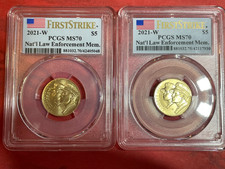 Lot of 2-2021 W UNC $5 Gold  Law Enforcement PCGS MS70 First Strike .4838 Oz AU 5062.01 per troy oz