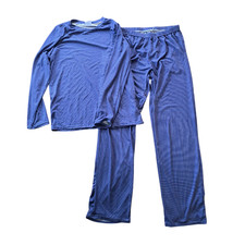 Navy/ Blue Striped 2 Piece Pajama Set Womens S Long Sleeve Loose Fit Flowy Cozy