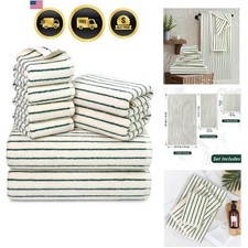 Juego de toallas de baño de algodón 8 piezas rayas verdes suaves absorbentes baño de manos fue...