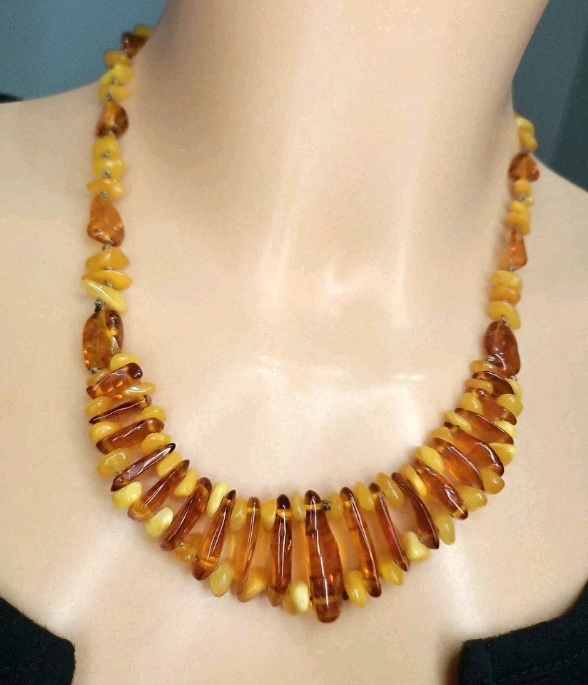 Ancien Collier En Ambre Naturel Jaune Orange . - Photo 2/4
