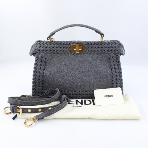 Fendi Peekaboo ISeeU Medium Whipstitch Flannel Bag in Grey with Gold Hardware