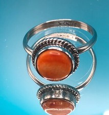 Spiny Oyster Cabochon SW Style 925 Sterling Silver Artisan Signed JJ Ring 2.1 g