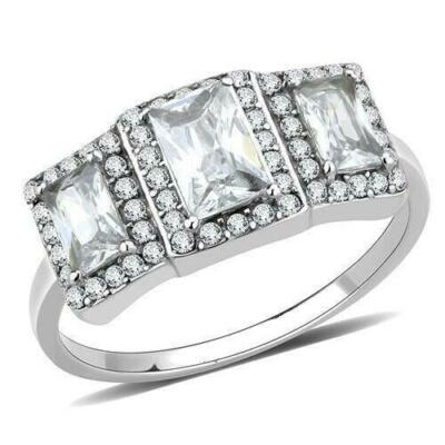 2ct Radiant Cut Moissanite Halo Three Stone Engagement Ring White Gold Plated
