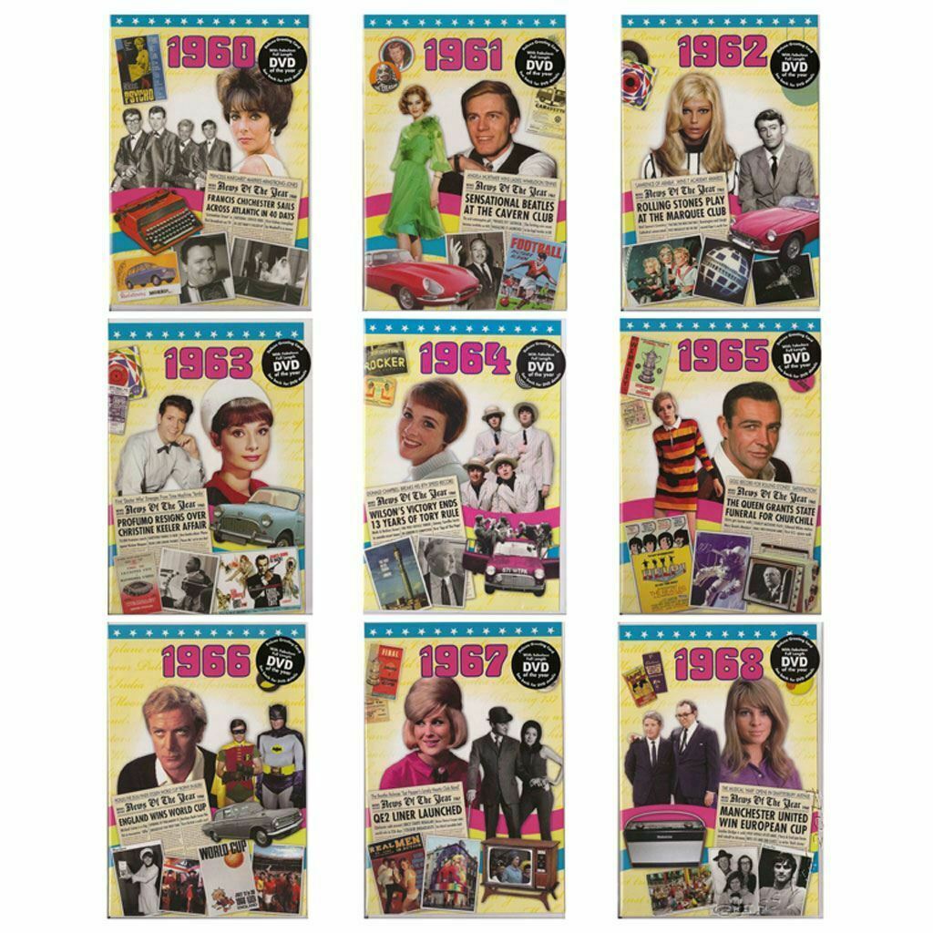 Geburtstagsgeschenke - DVD Nachrichtenrolle aus ihrem Geburtsjahr (1960er) mit Grußkarte