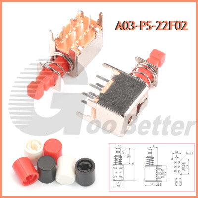 A03 Push Button Switch Latching On Off 6 Pins Tactile Switches & Cap PS-22F02